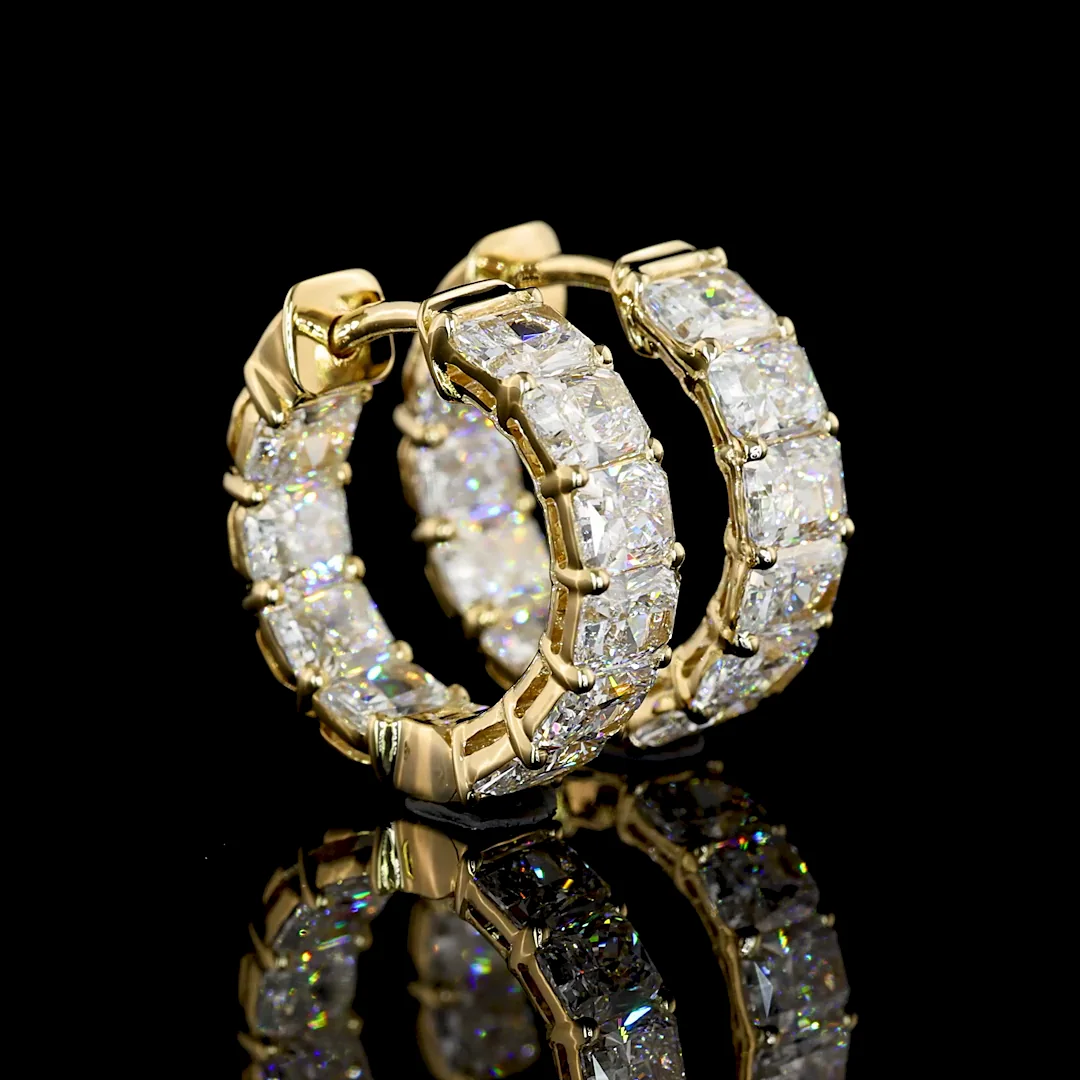 2.89 Cts 14k Yellow Gold Radiant Shape Huggies Earring