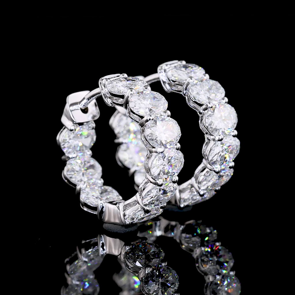 3.03 Cts 14k White Gold Oval Shape Huggies Earring