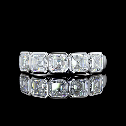[EB14W5AS200B] 2.1 Cts 14k White Gold Asscher Shape 5 Stones Eternity Band