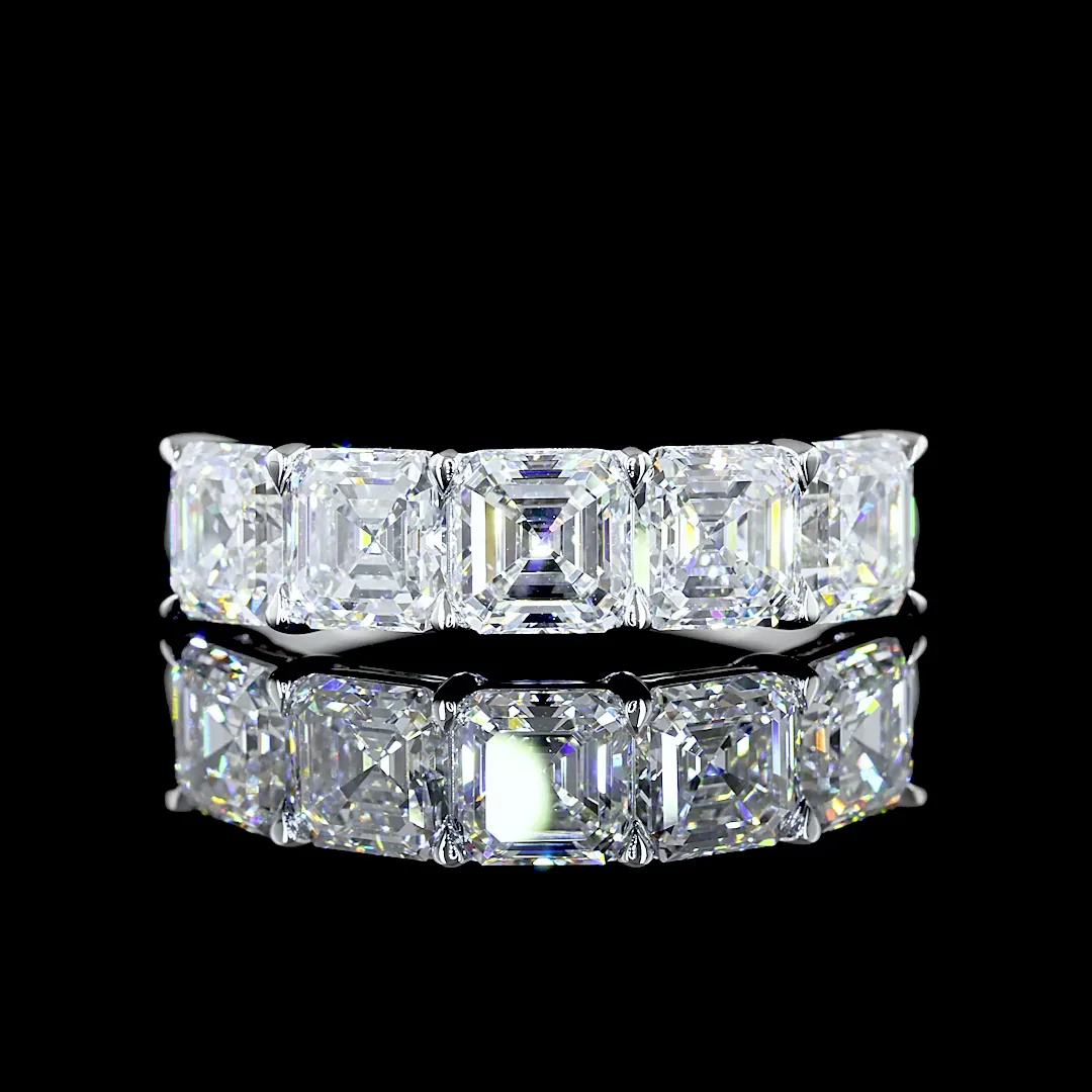 2.87 Cts 14k White Gold Asscher Shape 5 Stones Eternity Band