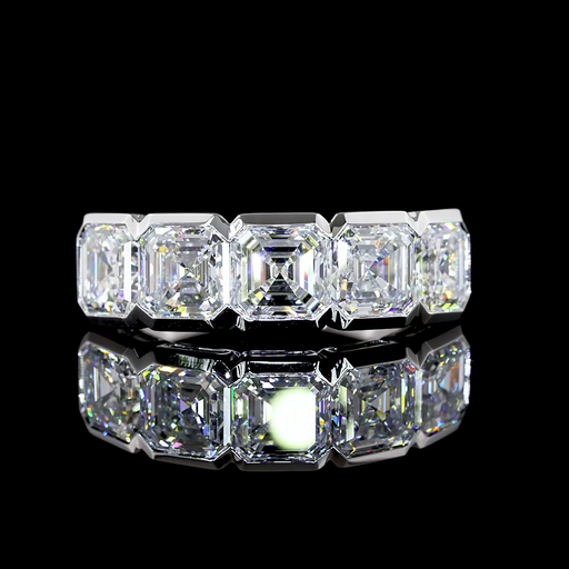 [EB14W5AS400HB] 3.98 Cts 14k White Gold Asscher Shape 5 Stones Eternity Band