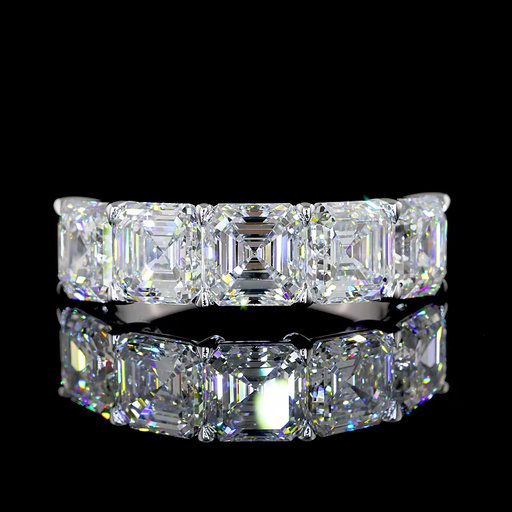 [EB14W5AS500P] 5.2 Cts 14k White Gold Asscher Shape 5 Stones Eternity Band