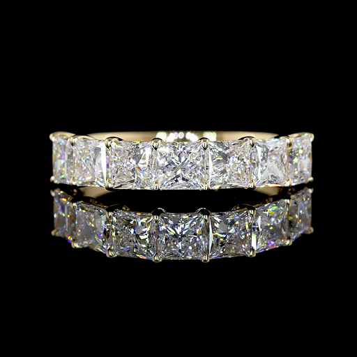 [EB14Y7PR200P] 2.11 Cts 14k Yellow Gold Princess Shape 7 Stones Eternity Band