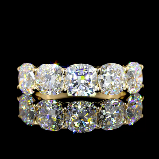 [EB14Y5SCB400P] 4.04 Cts 14k Yellow Gold Square Cushion Brilliant Shape 5 Stones Eternity Band