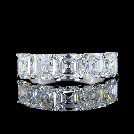 [EB14W5AS400P] 4.12 Cts 14k White Gold Asscher Shape 5 Stones Eternity Band