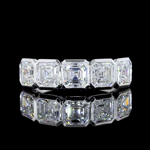 [EB14W5AS300B] 3 Cts 14k White Gold Asscher Shape 5 Stones Eternity Band