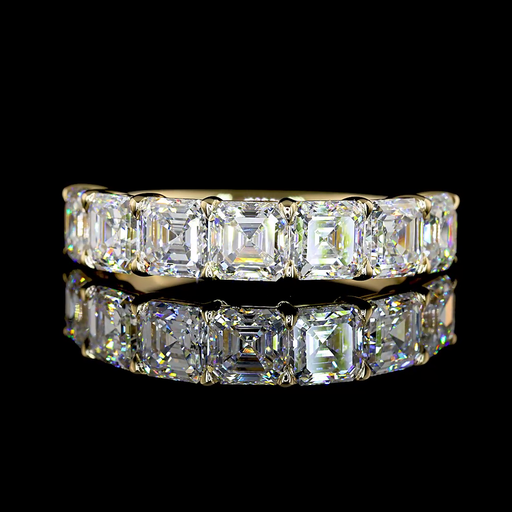 [EB14Y7AS300P] 3.2 Cts 14k Yellow Gold Asscher Shape 7 Stones Eternity Band