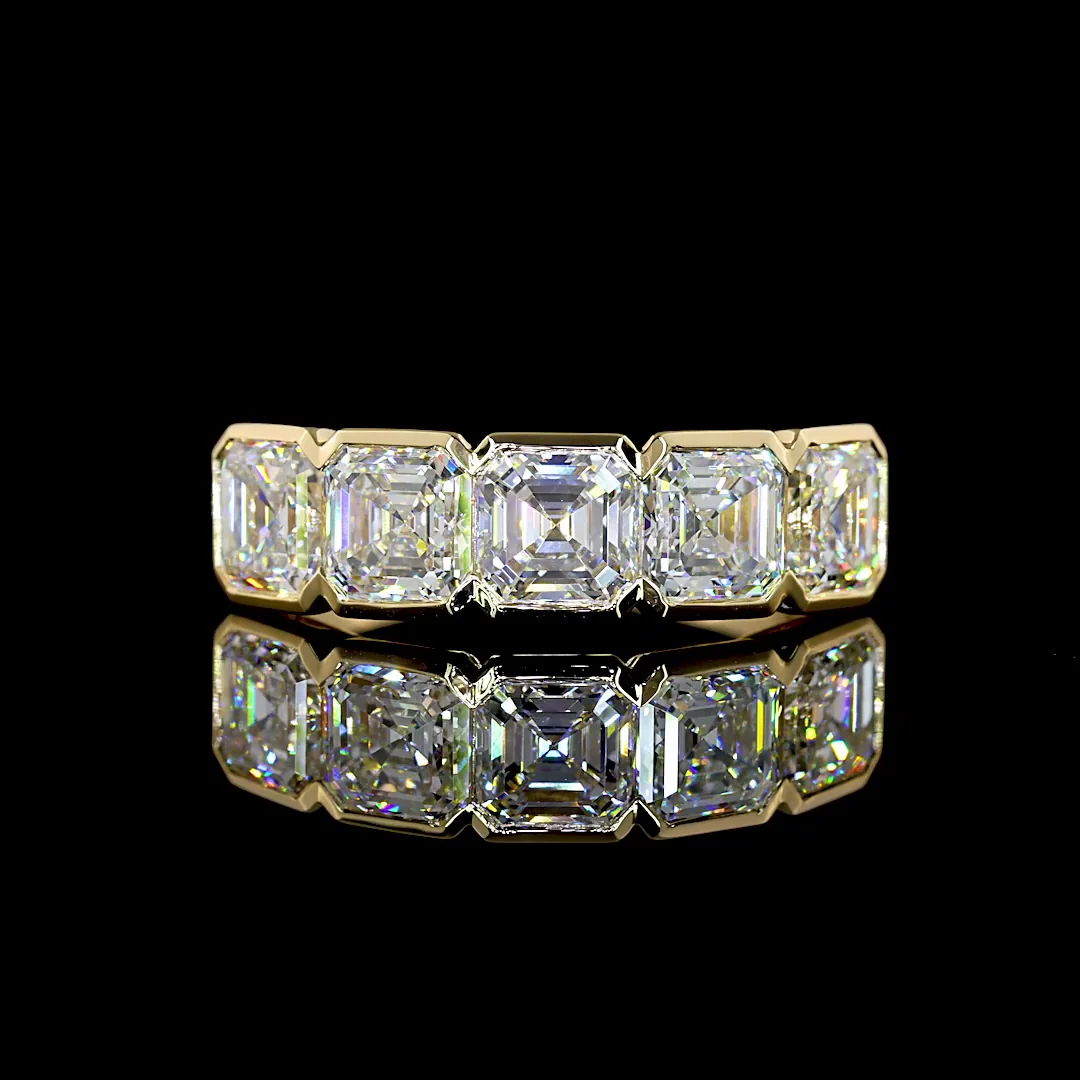 3.11 Cts 14k Yellow Gold Asscher Shape 5 Stones Eternity Band