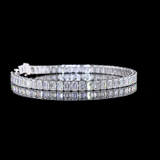 [BC14WTSEM1300PNS] 13.34 Cts 14k White Gold Emerald Shape Tennis Bracelet