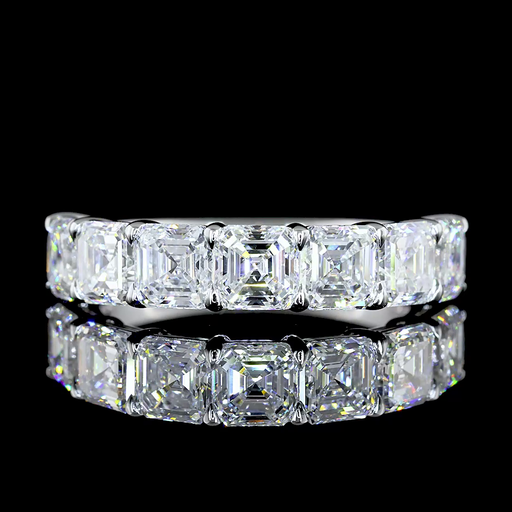 [EB14W7AS300P] 3.14 Cts 14k White Gold Asscher Shape 7 Stones Eternity Band