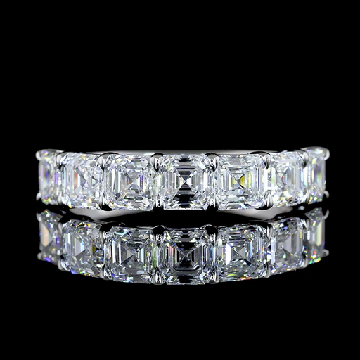 [EB14W7AS200P] 1.99 Cts 14k White Gold Asscher Shape 7 Stones Eternity Band
