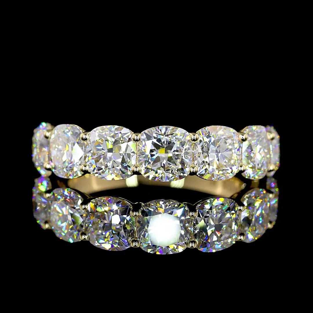 3.91 Cts 14k Yellow Gold Square Cushion Brilliant Shape 7 Stones Eternity Band