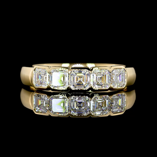 [EB14Y5AS100B] 1.03 Cts 14k Yellow Gold Asscher Shape 5 Stones Eternity Band
