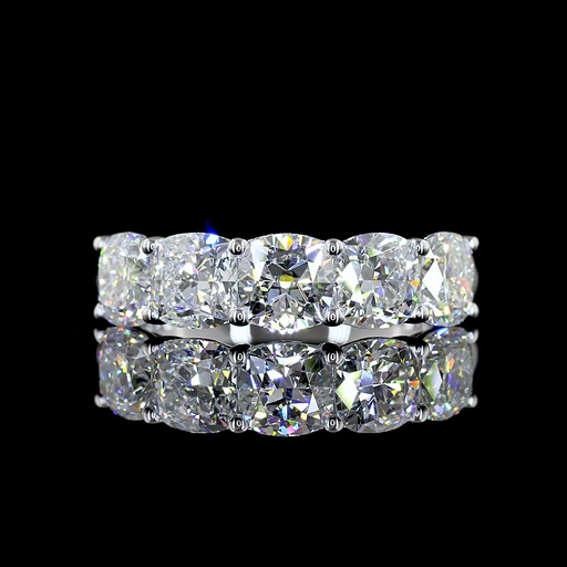 [EB14W5SCB300P] 3 Cts 14k White Gold Square Cushion Brilliant Shape 5 Stones Eternity Band