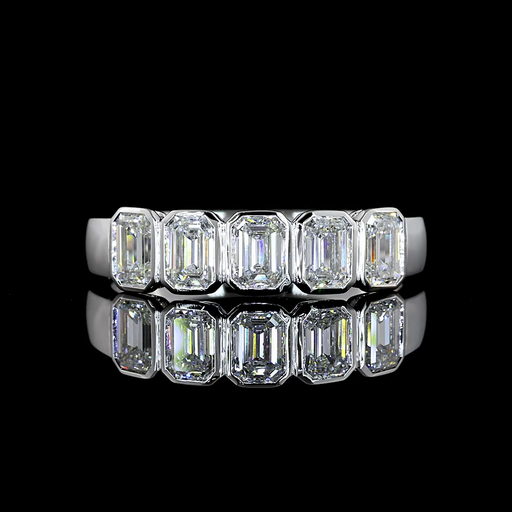 [EB14W5EM100BNS] 1 Cts 14k White Gold Emerald Shape 5 Stones Eternity Band