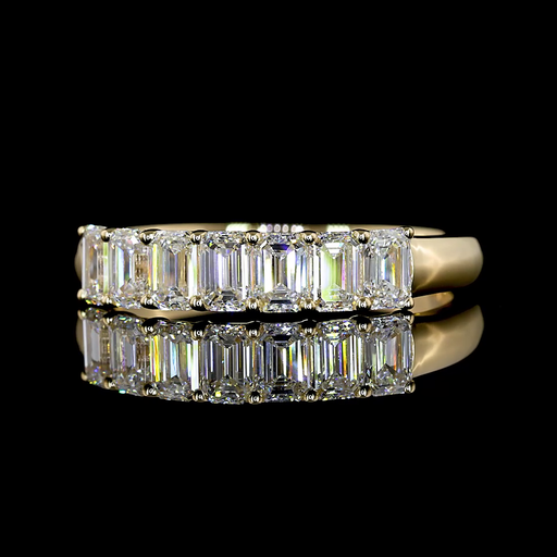 [EB14Y7EM100PNS] 1.01 Cts 14k Yellow Gold Emerald Shape 7 Stones Eternity Band