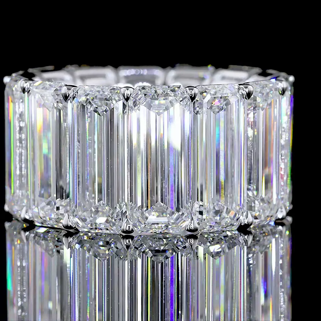 28.45 Cts 18k White Gold Emerald Shape Eternity Band Eternity Band