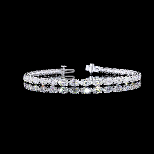 [BC14WTSANOV1000PEW] 9.97 Cts 14k White Gold Antique Oval Shape Tennis Bracelet