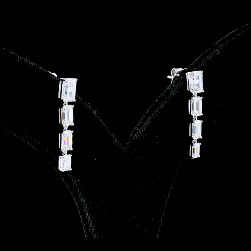 [ER14WHNEM250PEW] 2.62 Cts 14k White Gold Emerald Shape Hanging Earring