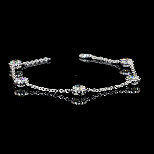 [BC14WSTEURO500B] 5.1 Cts 14k White Gold Old European Brilliant Shape Station Bracelet