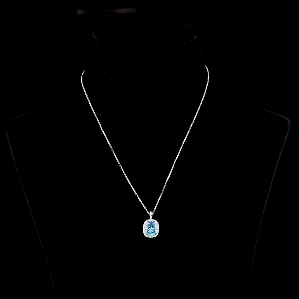 4.32 Cts 14k White Gold Cushion Brilliant Shape Halo Pendant