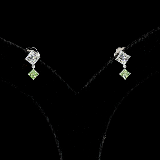 [ER14WHNPR175PEW] 1.77 Cts 14k White Gold Princess Shape Hanging Earring