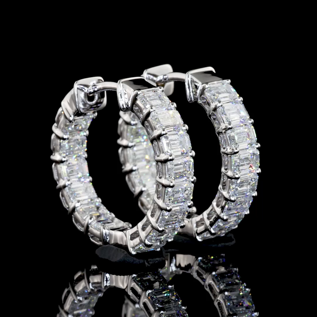 1.88 Cts 14k White Gold Emerald Shape Huggies Earring