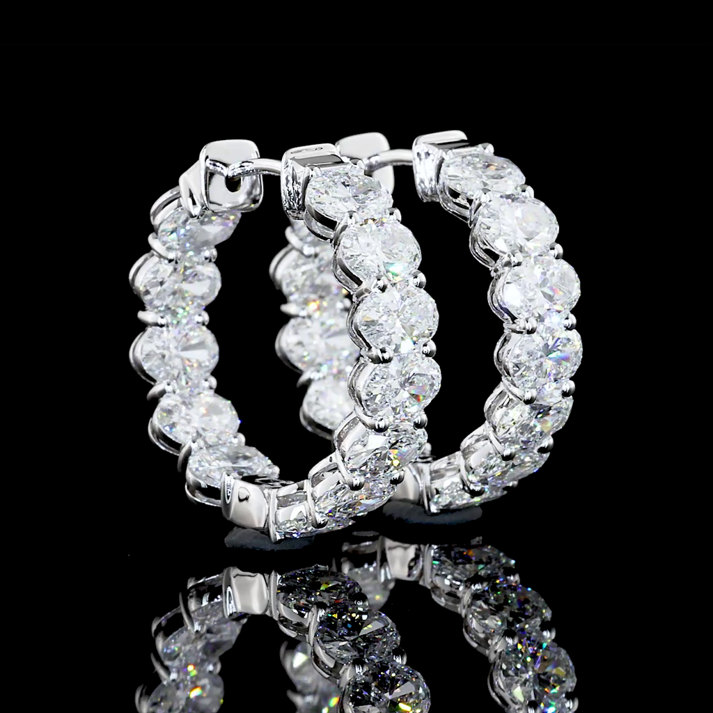 5.16 Cts 18k White Gold Oval Shape Huggies Earring