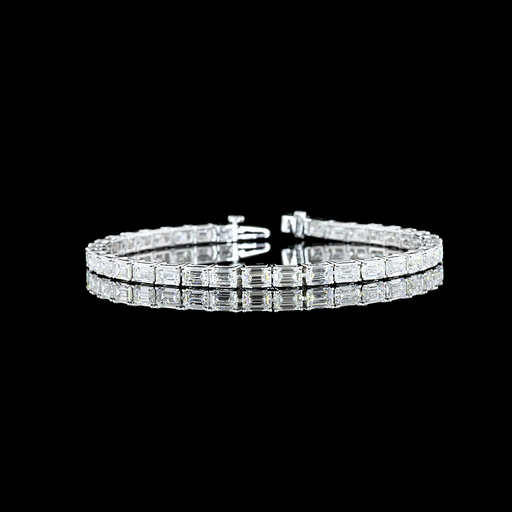 [BC18WTSEM1000PEW] 10.33 Cts 18k White Gold Emerald Shape Tennis Bracelet
