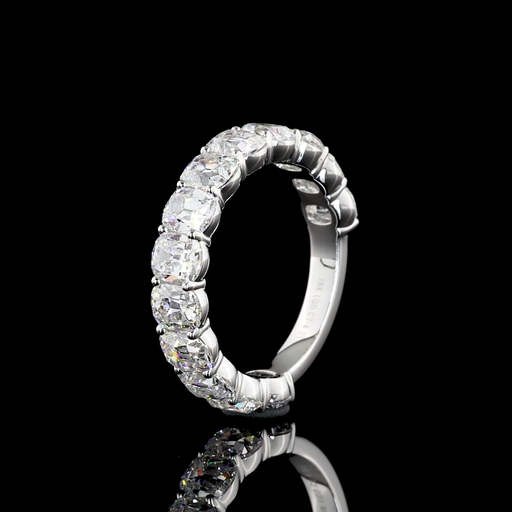 [EB18W3/4ANCU400PNS] 4.21 Cts 18k White Gold Antique Cushion Shape 3/4 Band Eternity Band