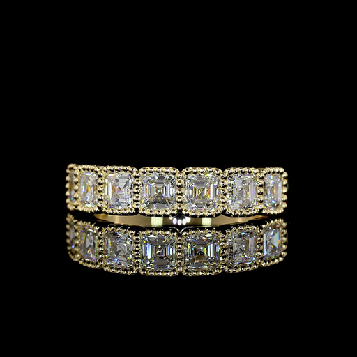 [EB14Y7AS100PM] 1.45 Cts 14k Yellow Gold Asscher Shape 7 Stones Eternity Band