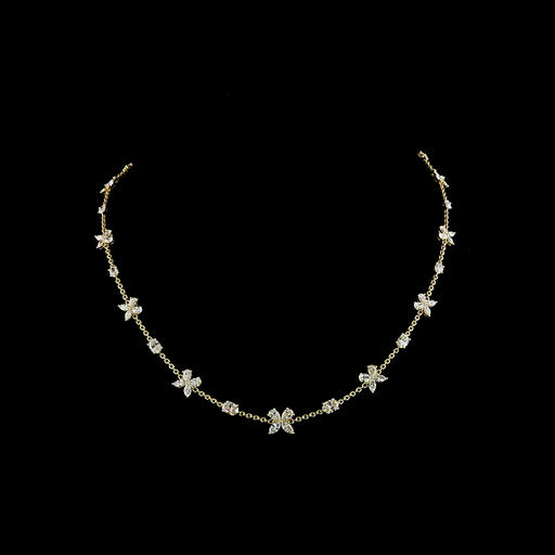 [NK14YST500PEW] 5.14 Cts 14k Yellow Gold Mix Shape Station Necklace