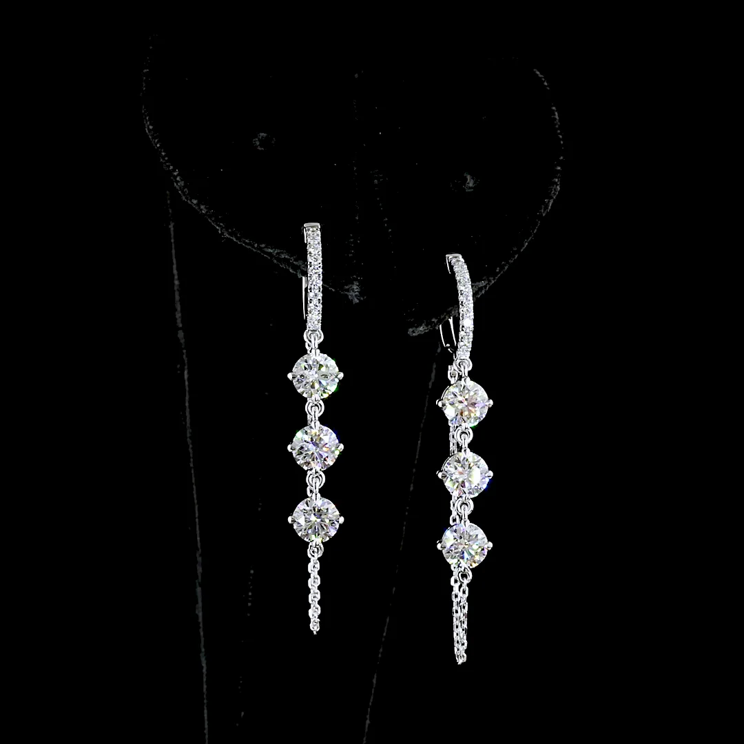 3.13 Cts 14k White Gold Round Shape Hanging Earring