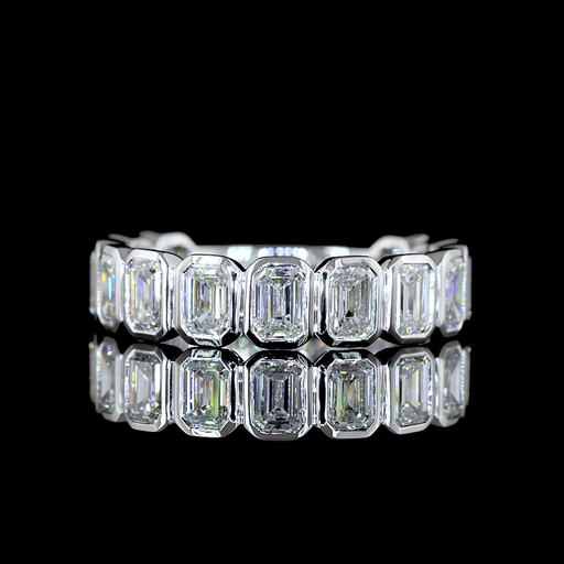 [EB14W45750EM200BNS] 2.06 Cts 14k White Gold Emerald Shape 3/4 Band Eternity Band