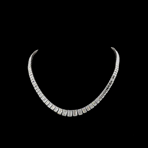 [NK14WRVEM1550PNS] 45.34 Cts 14k White Gold Emerald Shape Riviera Necklace