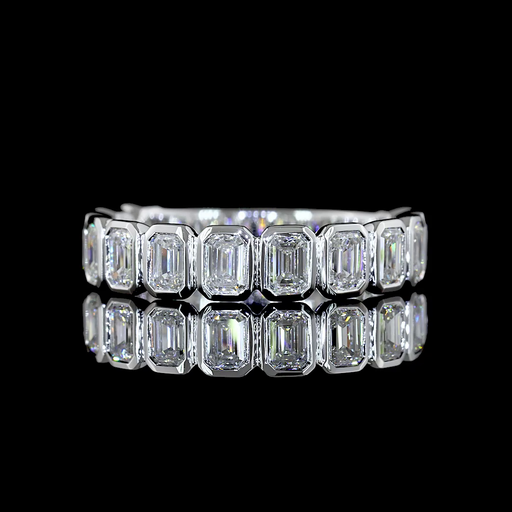 [EB18W3/4EM100BNS] 1.38 Cts 18k White Gold Emerald Shape 3/4 Band Eternity Band