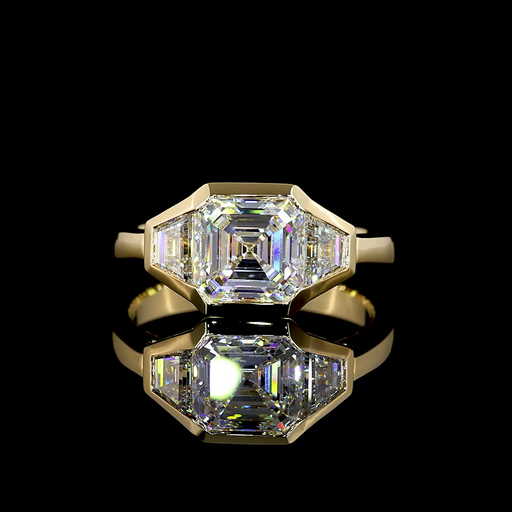 [RG14Y3AS250TRAHB] 2.58 Cts 14k Yellow Gold Asscher Shape 3 Stones Ring