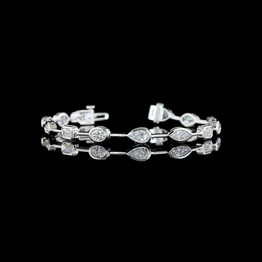 [BC14WST500BEW] 5.3 Cts 14k White Gold Mix Shape Station Bracelet