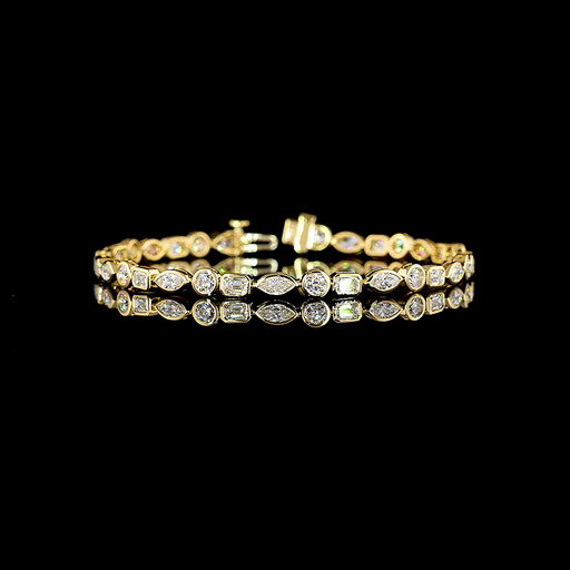 [BC18YTS500BEW] 5.01 Cts 18k Yellow Gold Mix Shape Tennis Bracelet