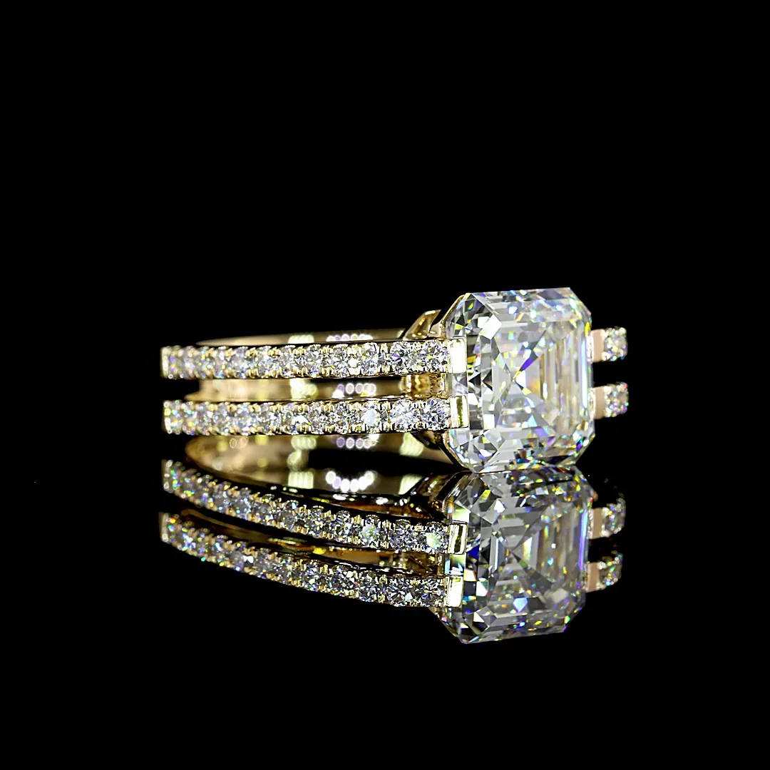 3.55 Cts 14k Yellow Gold Asscher Shape Special Ring