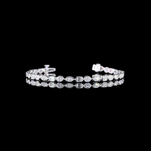 [BC14WTS300BEW] 3 Cts 14k White Gold Mix Shape Tennis Bracelet