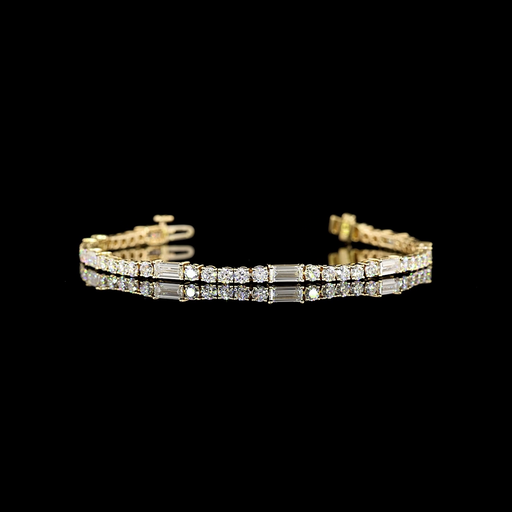 [BC14YSLTBAG450PEW] 4.43 Cts 14k Yellow Gold Baguette Shape Station Line Tennis Bracelet
