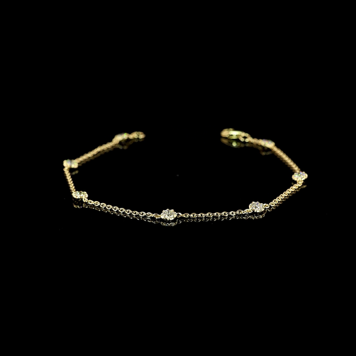 [BC14YSTRD60P] 0.66 Cts 14k Yellow Gold Round Shape Station Bracelet