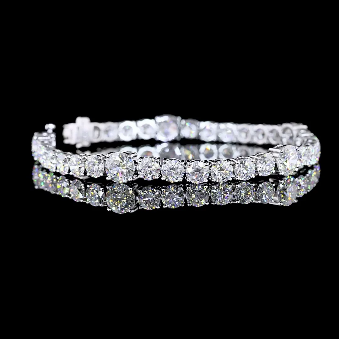 17.26 Cts 14k White Gold Round Shape Station Line Tennis Bracelet