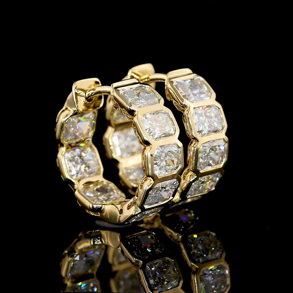 3.02 Cts 14k Yellow Gold Radiant Shape Huggies Earring