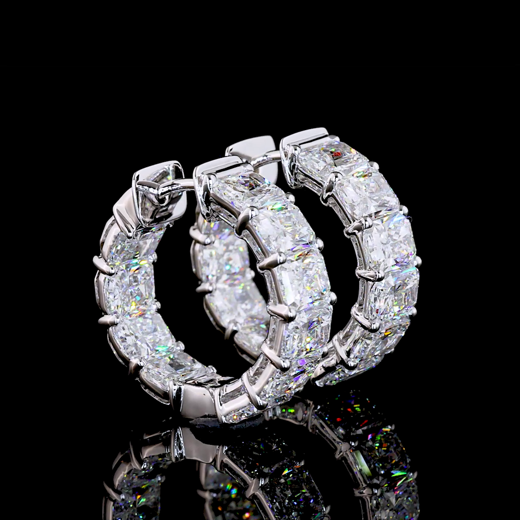 2.98 Cts 14k White Gold Radiant Shape Huggies Earring