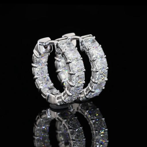 [ER14WHGRAD200PNS] 2.01 Cts 14k White Gold Radiant Shape Huggies Earring