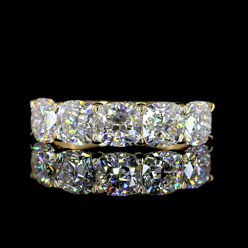 [EB14Y5SCB300P] 2.93 Cts 14k Yellow Gold Square Cushion Brilliant Shape 5 Stones Eternity Band