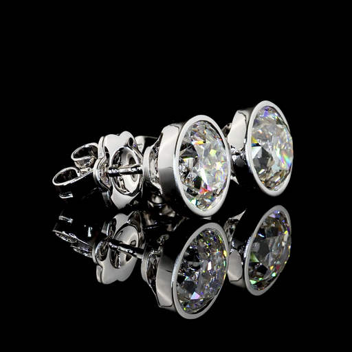 [ER14WSDEURO400B] 4.08 Cts 14k White Gold Old European Brilliant Shape Studs Earring