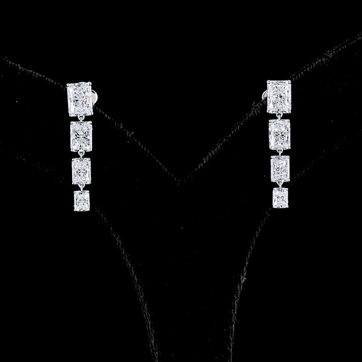 [ER14WHNRAD400PEW] 4.1 Cts 14k White Gold Radiant Shape Hanging Earring